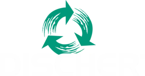 DISCHER Technik GmbH logo with green recycling symbol and white lettering, stacked arrangement