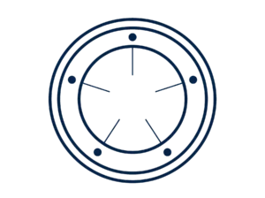 Technical symbol of the round sluice sink basin with rim mounting points in top view