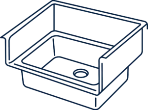 Technical illustration of a sluice sink with side panel without faucet