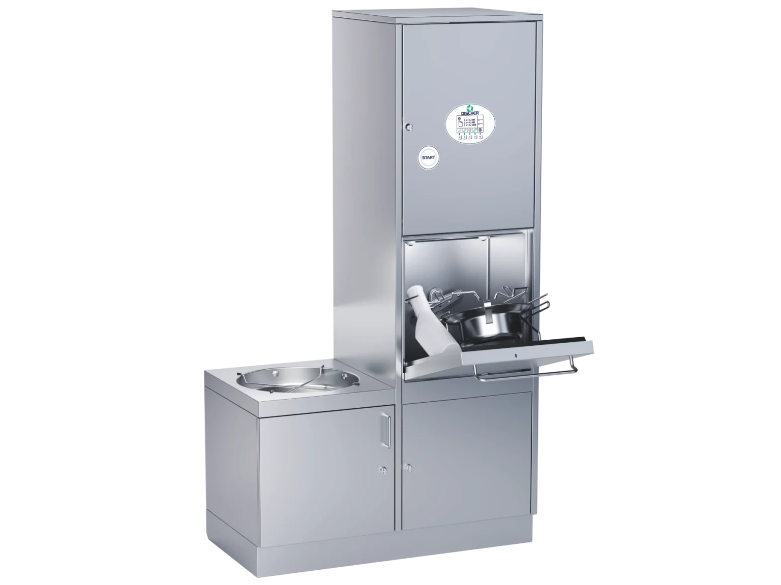 DISCHER Boy 950 fecal sink with mounted sluice sink
