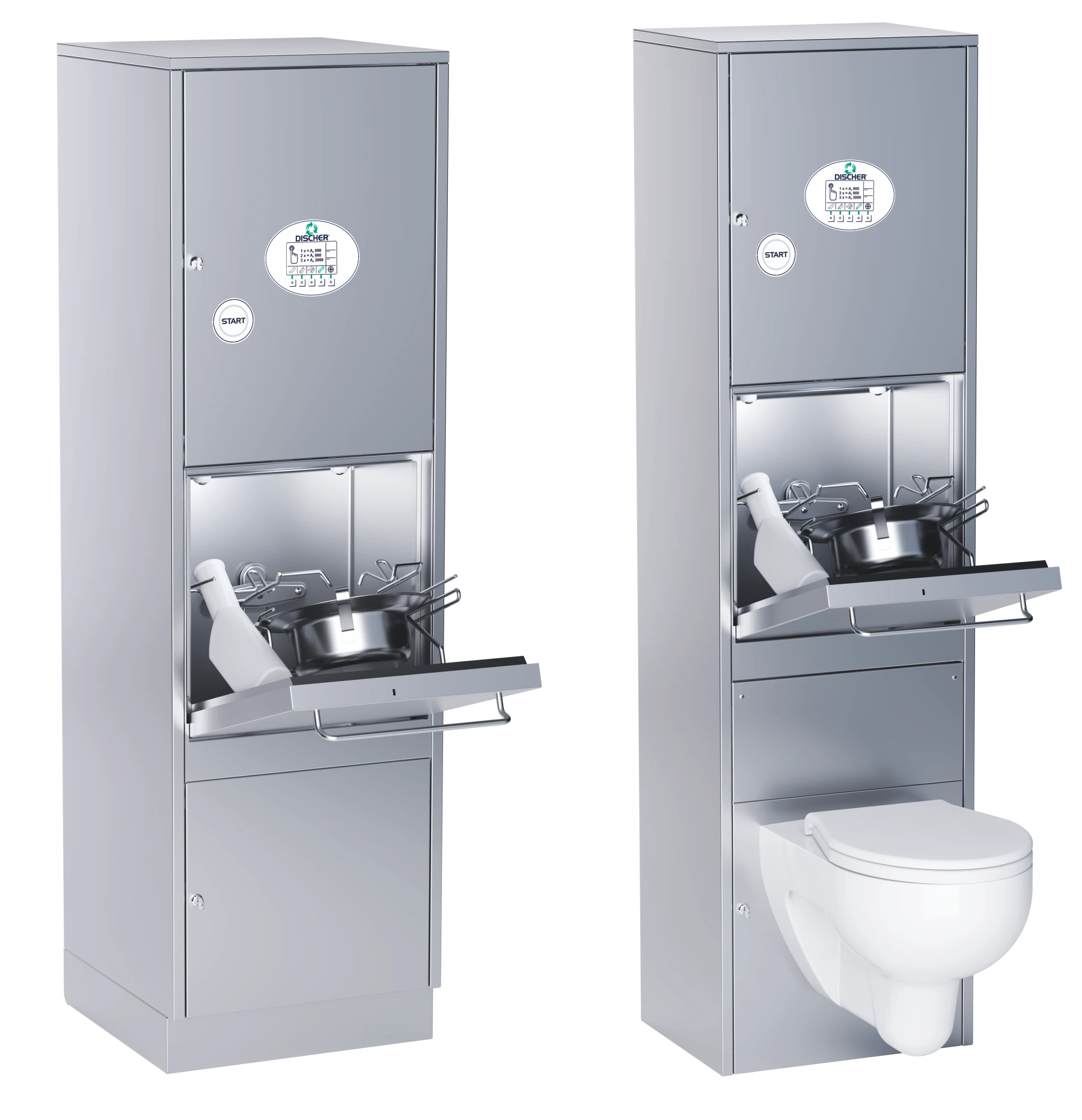 DISCHER Boy bedpan washer next to DISCHER Boy plus bedpan washer for comparison