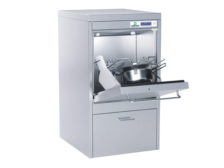 DISCHER Compact bedpan washer with open door and load