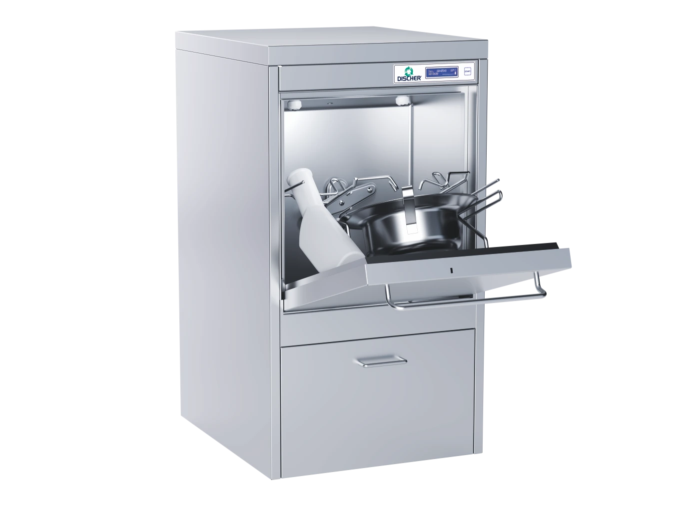 DISCHER Compact bedpan washer with open door and load