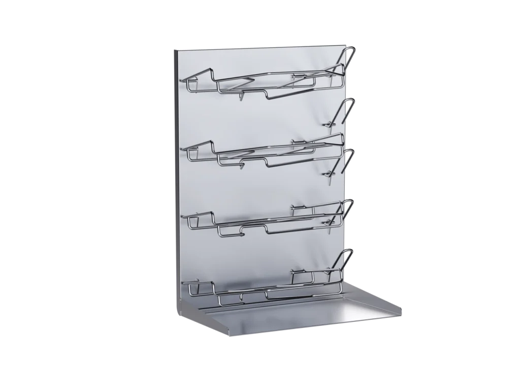 PanRack in 450 mm width with four empty holders for bedpans, unloaded