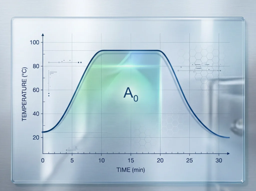 Diagram of the A0 value method with temperature and time progression