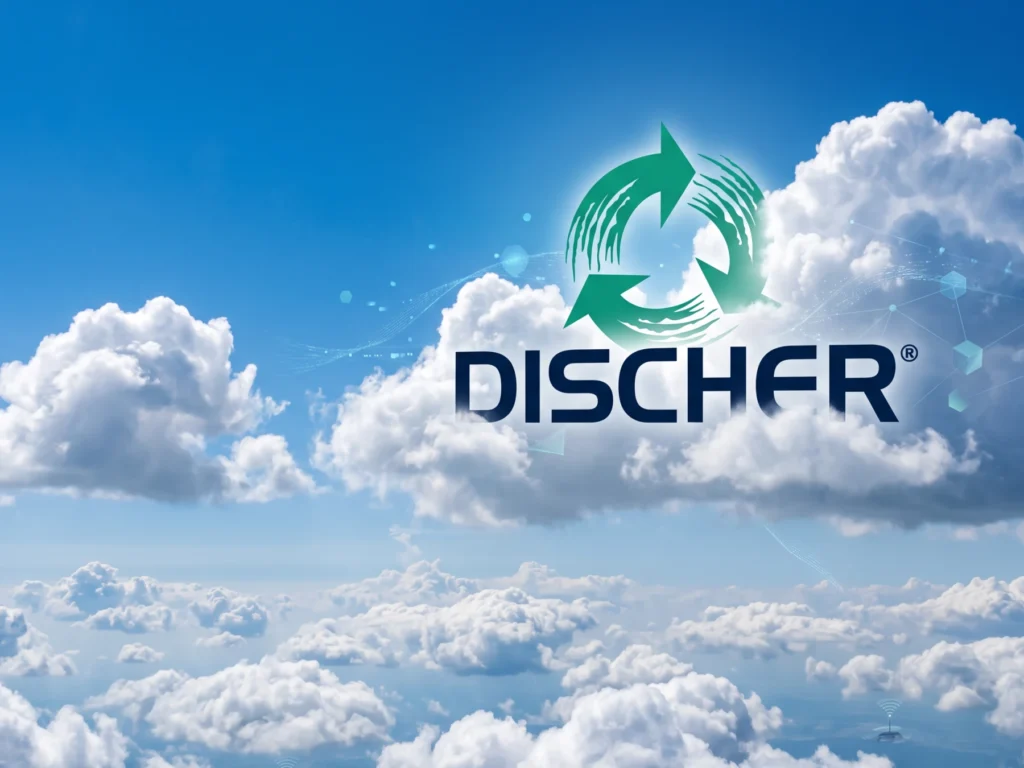 DISCHER logo against a cloudy sky as a symbol for the DISCHER Cloud