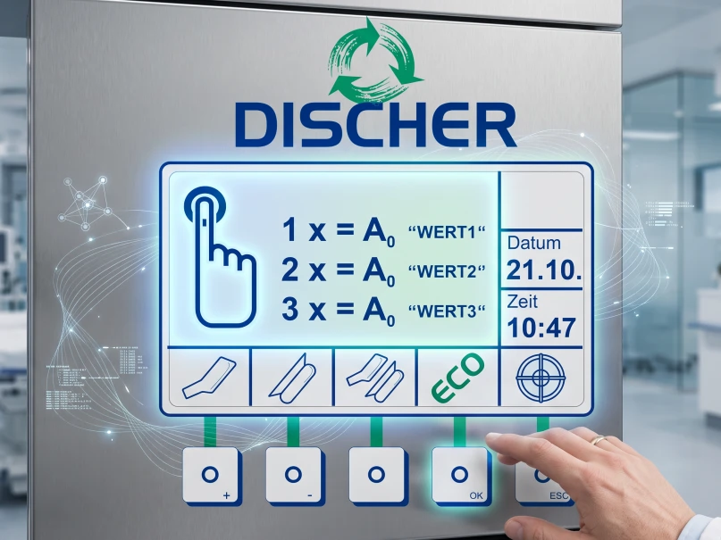 DISCHER TFT Display with graphical symbols and operating parameters in the hospital corridor