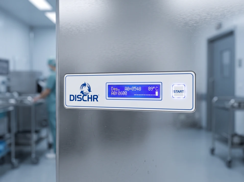 LCD graphic display of a DISCHER bedpan washer with operating parameters