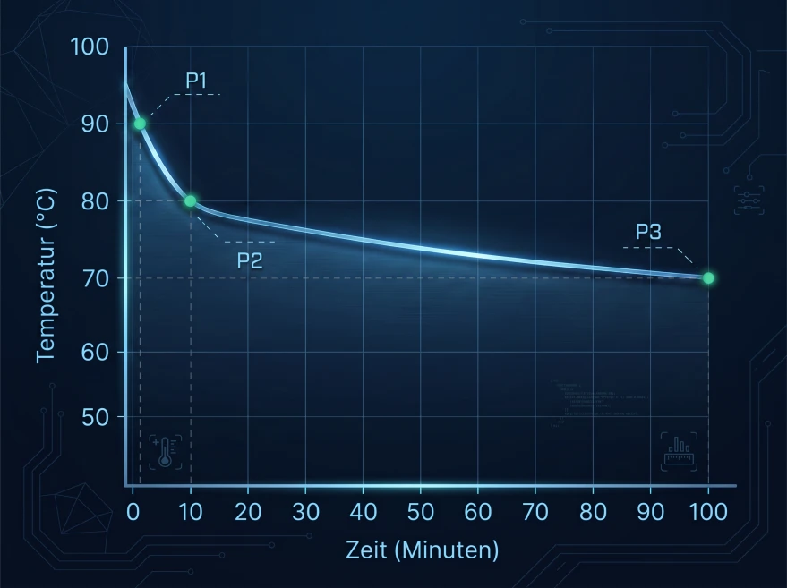 Diagram for the Time-Temperature Method with measurement points P1 to P3